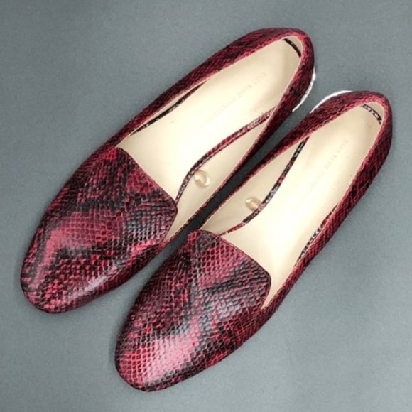 Zara  Burgundy Snakeskin Women's Flats with Rhinestones - Picture 1 of 15